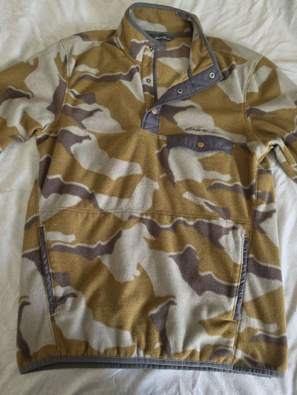Eddie Bauer Men's Camouflage Pullover Hoodie in Mustard, Beige & Brown